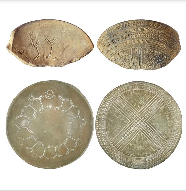 Fragmentos del Cuenco de las Carolinas y reconstrucción interior y exterior 